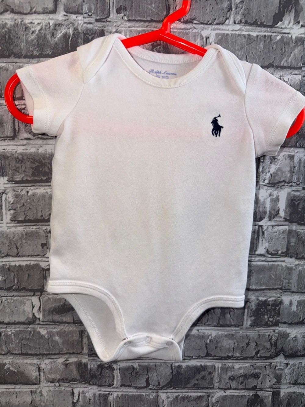 Ralph Lauren White Cotton Baby Bodysuit with Navy Pony
